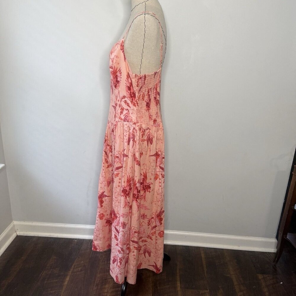 House Of Harlow 1960 Tropical Floral Pink Linen Blend Dress Sz L Sweetheart - Picture 4 of 9